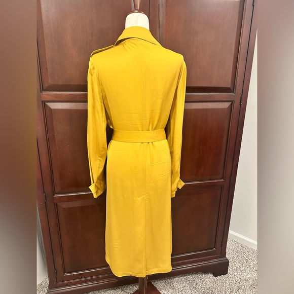Theory Mustard Silk Belted Trench Coat - Picture 5 of 10